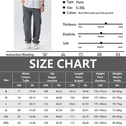 Autumn Men's Cargo Pants Loose Straight Trousers Multi-Pockets Drawstring Casual Sports Pants Solid WorkWear Joggers Long Pants.
