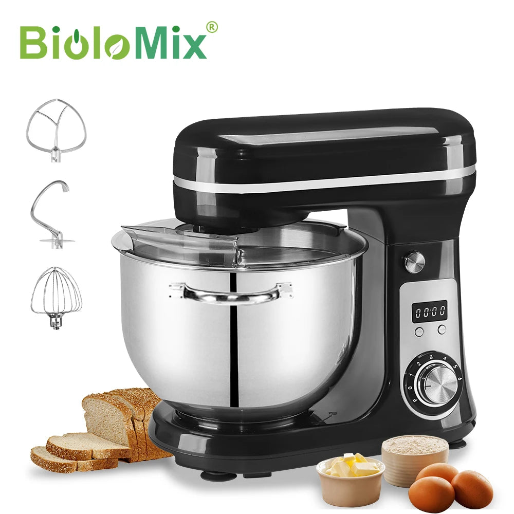 BioloMix Kitchen Food Stand Mixer, Blender, Quiet Motor, Cream Egg Whisk, Whip Dough Kneader, 6-Speed, 1200 W, 6 L, DC.