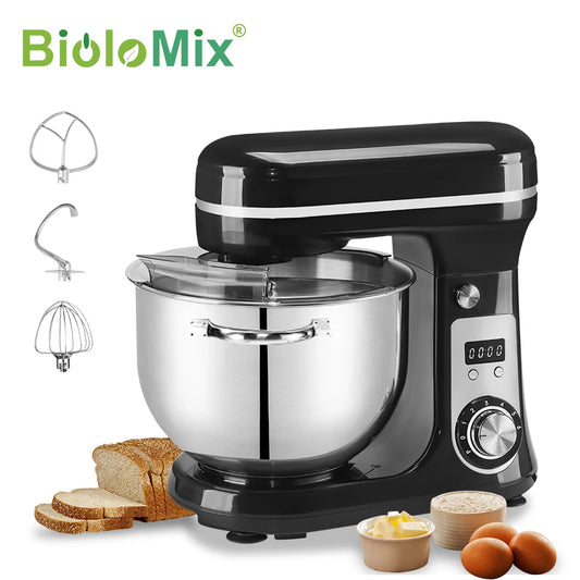 BioloMix Kitchen Food Stand Mixer, Blender, Quiet Motor, Cream Egg Whisk, Whip Dough Kneader, 6-Speed, 1200 W, 6 L, DC.