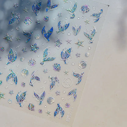 Ocean Theme 5D Nail Sticker Summer Beach Seashells Starfish Conch Scallop Shell Coral Self Adhesive Decoration Manicure Decal