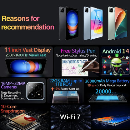 New Original Pad 7S Pro Tablet Android 14 22GB 2TB Snapdragon 8 Gen 2 Global Version Tablet 5G Dual SIM Google Play Tablets PC.