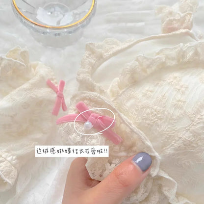 Japanese girl underwear female sweet cute pure desire without underwire bow lace edge thin bra set.