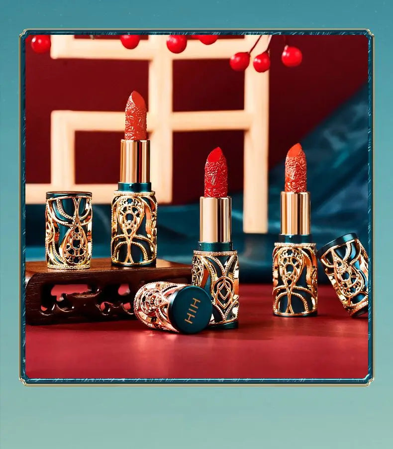Chinoiserie Carving Lipstick Waterproof Long Lasting Women Velvet Lip Glaze Sexy Women Lip Tint Mud Cosmetics For Gifts