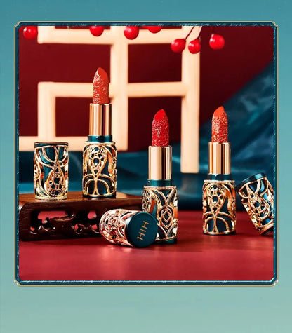 Chinoiserie Carving Lipstick Waterproof Long Lasting Women Velvet Lip Glaze Sexy Women Lip Tint Mud Cosmetics For Gifts