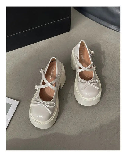 Women's Spring Round Toe Pumps Chunky Heel Mary Janes Shoes Platform Shoes for Women Dress Students Women's Lolita Heeled Shoes.