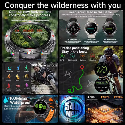 2025 New Military T-Rex 3 GPS Sports SmartWatch Compass Altimeter IP69K Waterproof Battery Call heart rate Fitness Bracelet Men.