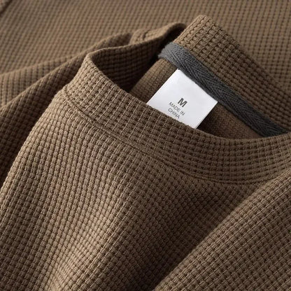 Men's Summer Waffle Round Neck Short Sleeve T-Shirt Comfortable Breathable Short-Sleeved Top for Casual Wear.