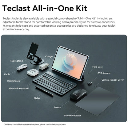 Teclast Tablet P50 Case Android 15 11" T606 8-Core Max 12GB RAM 128GB ROM P50 Case/Keyboard/Mouse/Stylus/Headphone/Stand.