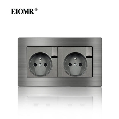 EIOMR Frankreich Standard-Steckdose, graue Aluminiumlegierung, Lichtschalter, RJ45, Fernseher, 220 V, 16 A, Wandsteckdosen für Haushaltsgeräte