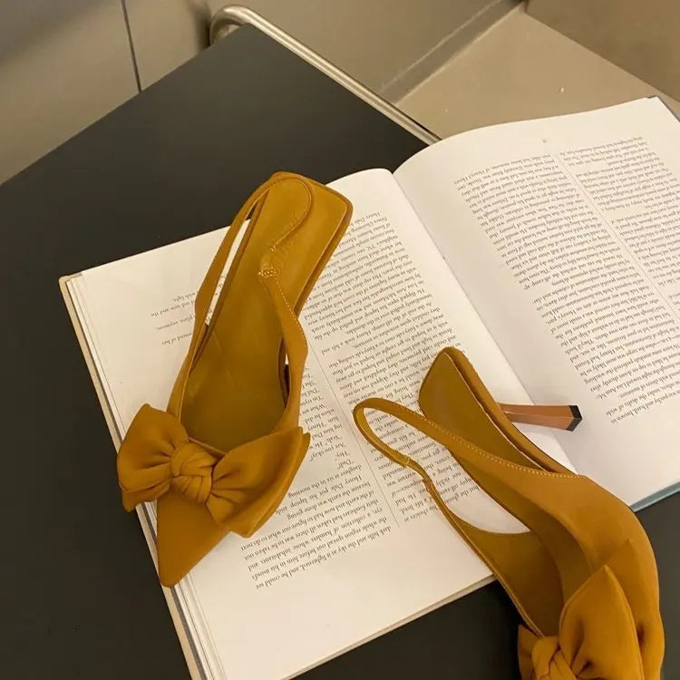 Women Shoes 2024 Spring New Butterfly Knot Women Slingbacks Heels Shoes Sexy Dress Thin Heel Pointed Toe Ladies High Heels Women