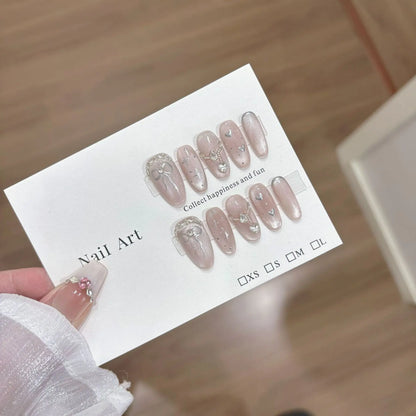 10pc Cat Eye Almond Handmade Press on Nails Light Blue Bow Fake Nails False Nails Artificial Nail Wearable Nail Tips Art Uñas.