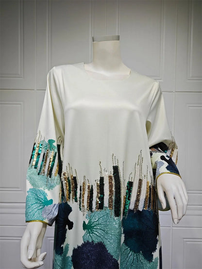 Siskakia Arab Saudi Printing Sequins Long Dresses Galabia Muslim Eid Women Abayas Islam Clothing Turkish African Kebaya 2024 New