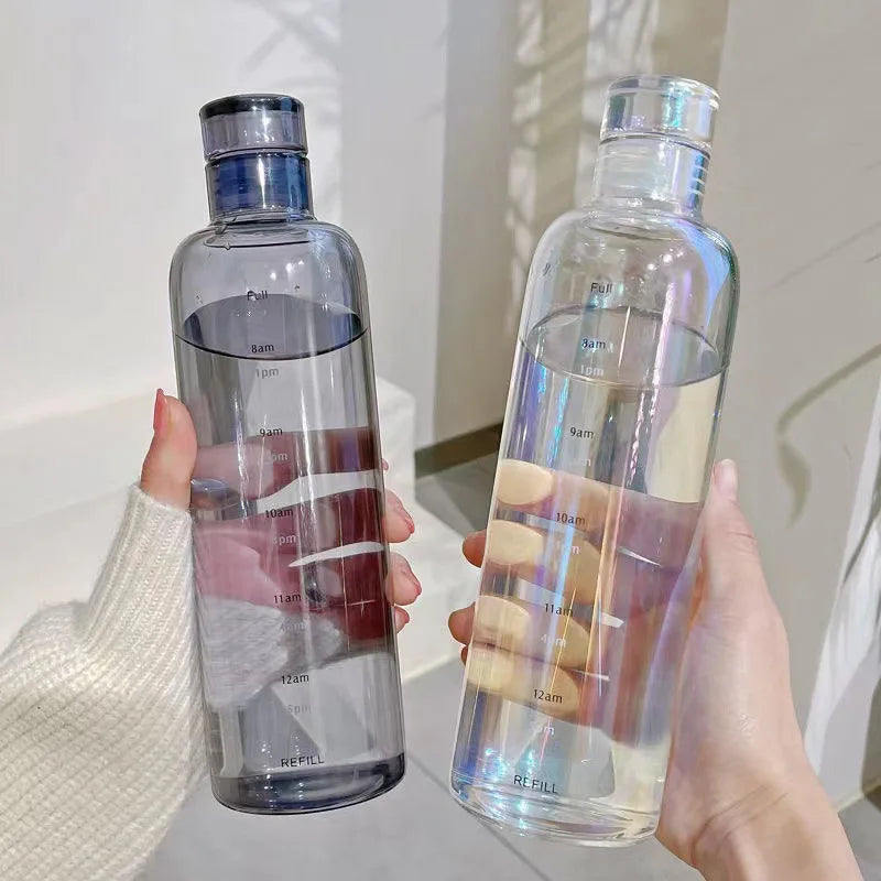 Transparent Plastic Water Bottle with Time Scale Large Capacity Leakproof Drink Bottle Drop-resistant Drink Cup For Sport Travel.