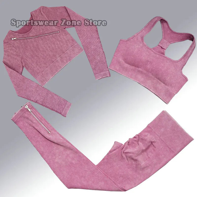 Yoga Suit High Waist Leggings Running Training Tights Sports Outfits Long Sleeve Crop Top Bra Seamless Fitenss Set Fitness Wear