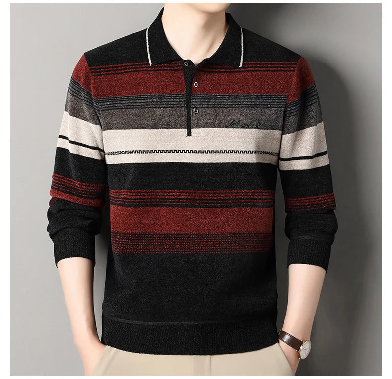 Men's Lapel Knit Pullover Sweater Autumn Winter Thick Warm Tops Casual Polo Collar T-shirt Knitting Polo Sweaters.