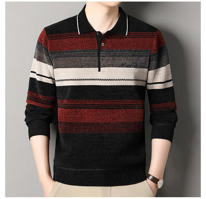 Men's Lapel Knit Pullover Sweater Autumn Winter Thick Warm Tops Casual Polo Collar T-shirt Knitting Polo Sweaters.