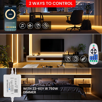 COB LED Strip Dimmable 220V 288LEDs/m Wall Touch Wifi Bluetooth Remote Control Power Kit Waterproof Silicone Tube Adhesive Tape.
