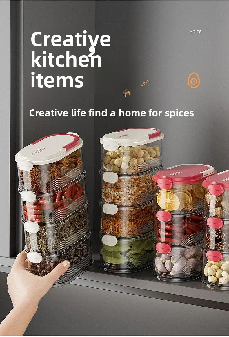 Portable Storage Box Onion Ginger and Garlic Seasoning Jar Can Be Stacked Sealed Storage Jar Packaging Fresh-keeping Box.