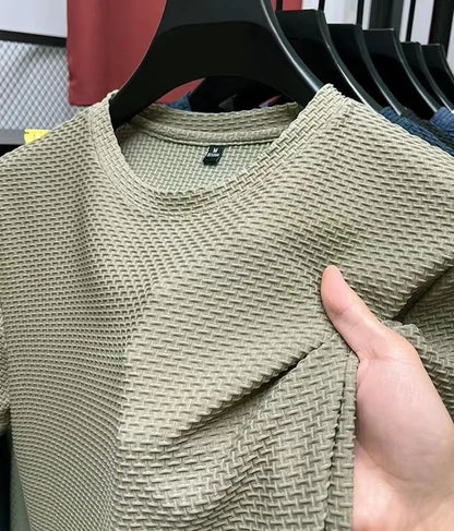 Summer Mesh Ice Silk T-shirt Men's Short Sleeve Round Neck 2023 New Half Sleeve Men Thin Solid Color Tees Top.