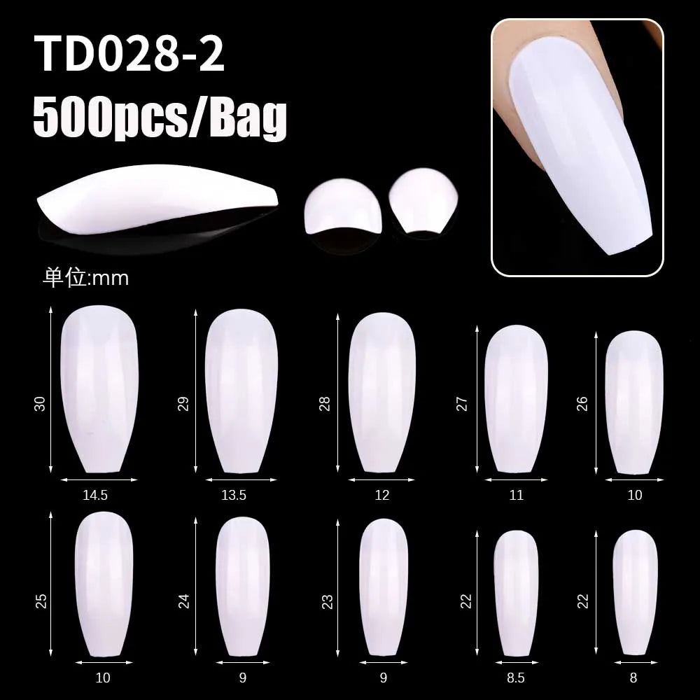 500/600pcs Long Pointed Fake Nail Tips Stiletto Half Cover French Acrylic UV Gel False Nail Extension Press On Nails Manic Tool
