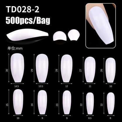 500/600pcs Long Pointed Fake Nail Tips Stiletto Half Cover French Acrylic UV Gel False Nail Extension Press On Nails Manic Tool