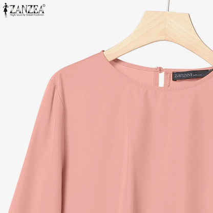 ZANZEA Muslim Women 2 Pieces Pant Sets Hijabis Casual Asymmetric Hem Long Sleeve Blouses & Pleated Pants 2pcs Suits Outfits.