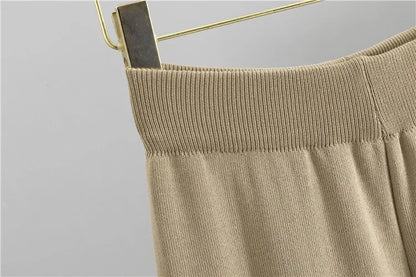 2 Piece Sets Muslim Ensemble Knitting Outfits Women Cardigan Sweater Buttons Pockets Knit Wide Leg Pants Suit Casual Knitwear.