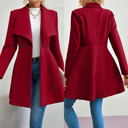 Mia Muse Boutique Einfarbig Langarm Revers Button-Up Neujahr Rot Valentinstag Geschenk Outer Damen Mäntel Winter.