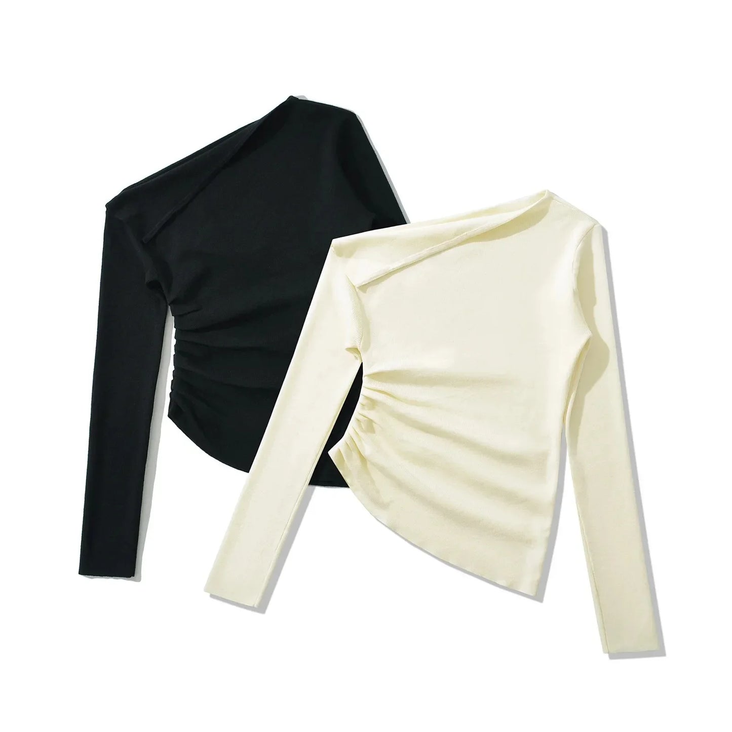 American Style One Shoulder Long Sleeve Women's T-shirt Autumn Pure Desire High-grade Slimming Personality Oblique Shoulder Base.