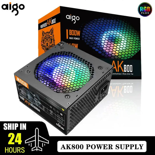 Aigo AK PC PSU Power Supply Unit 500W 600W 700W 800W 1000W Gaming 120mm RGB Fan 220V ATX Desktop computer Power Supply for BTC.