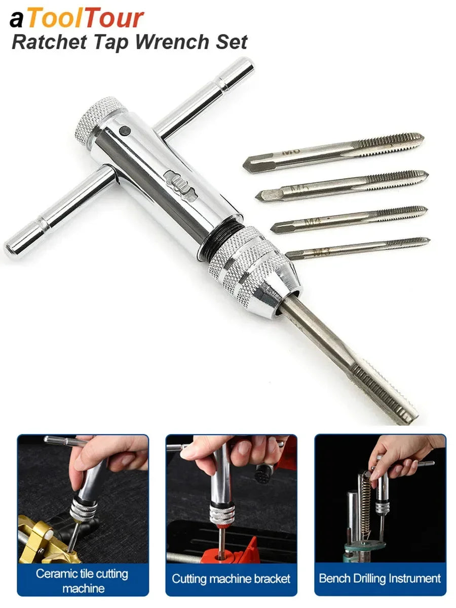 LIYU Einstellbare T Griff Ratsche Gewindebohrer Reibahle Hand Manuelle Schraubenschlüssel M3 M4 M5 M6 M8 Metrische Maschine Schraube Gewinde Stecker Werkzeug