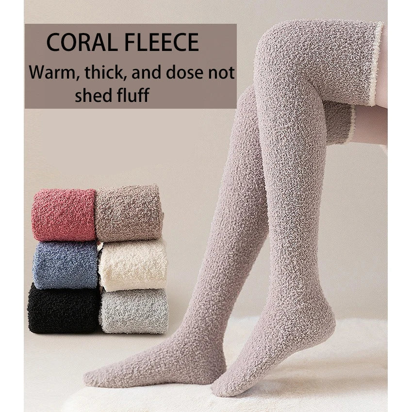 MuqiNush Thigh High Knee Socks Knitted Warm Winter Plush Thick Tall Long Boot Stockings Leg Warmers for Daily Cosplay Sleep.