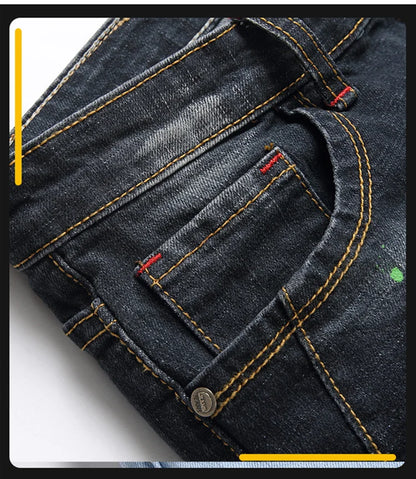 Mode Neue Slim Stretch Zerrissene Jeans männer Streetwear Farbe Flecken Denim Hosen Hip Hop Punk Persönlichkeit Loch Männliche Hosen.