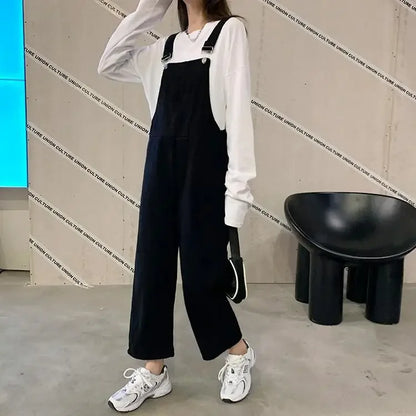 Jumpsuits Women Solid Retro Japanese Style Streetwear Denim Suspenders Trousers Harajuku Stylish Hip Hop Straight Overalls Teens