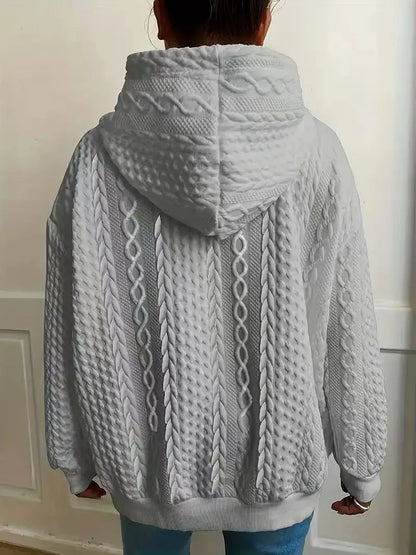 Große Größe Damen Langarm Loose Casual Twist Solid Color V-Ausschnitt Kapuzenpullover.