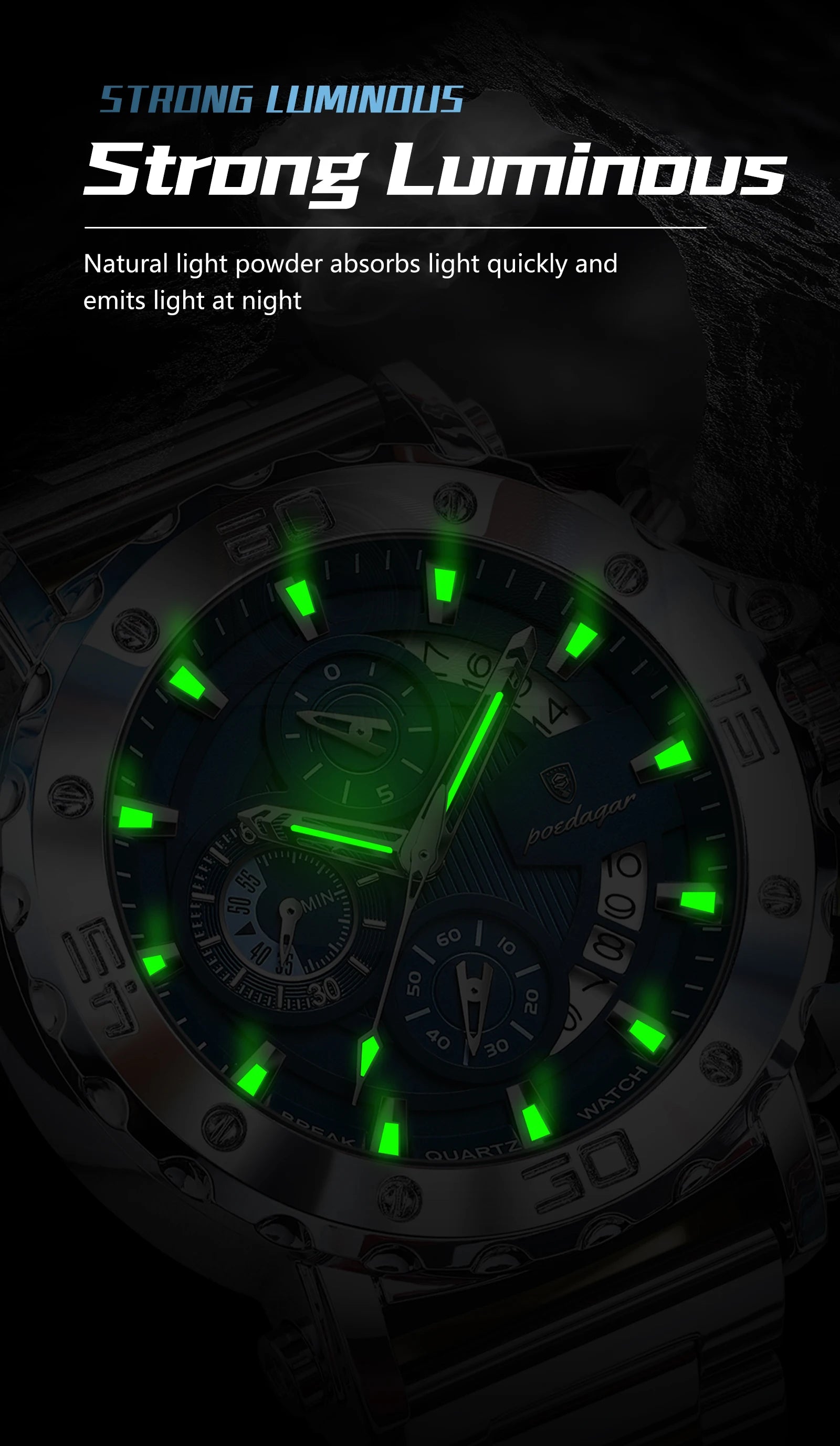 POEDAGAR Luxury Watch For Men Calendar Luminous Waterproof Man Clock Male Chronograph Stainless Steel Men's Quartz Watches Reloj.