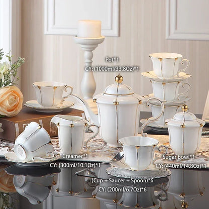 Gold Pearl Bone China Coffee Set British Porcelain Tea Luxury Ceramic Pot Creamer Sugar Bowl Teatime Teapot Cup Mug