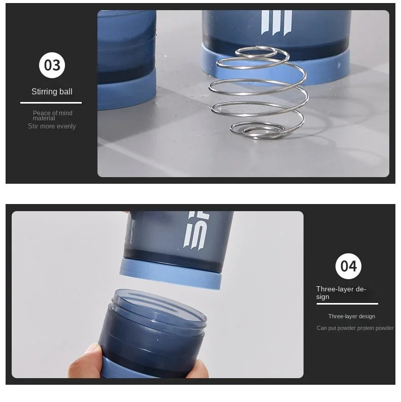 500ML 3-layer Sports Water Protein Powder Shaker Bottle Outdoor Travel Portable Leakproof Drinkware Plastic Drink BPA Free.