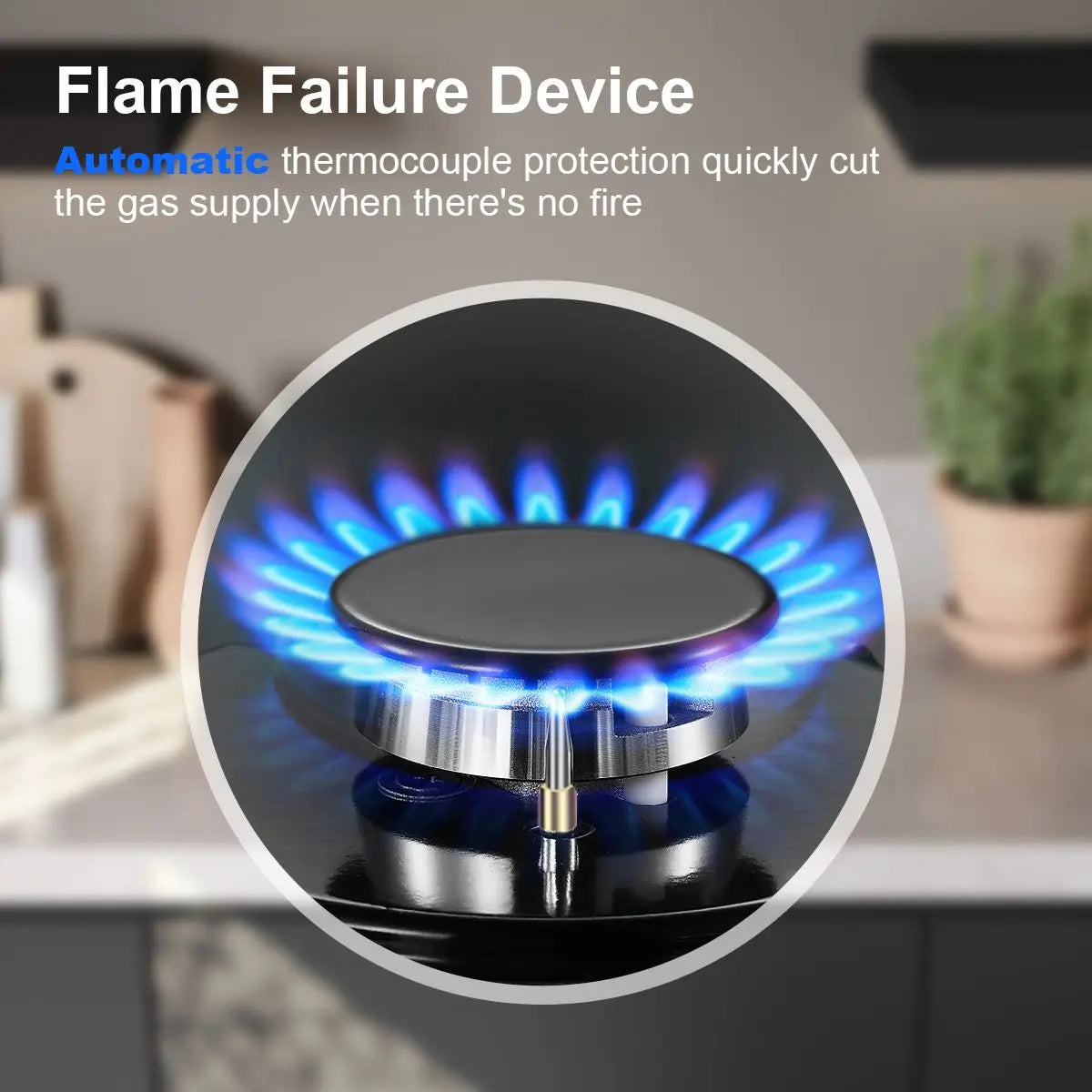 60cm Gas Hob 4 Burners 8000W Dual Fuel (Natural Gas/Propane) Auto Flame Protection Tempered Glass Built-in/Freestanding 220-240V.