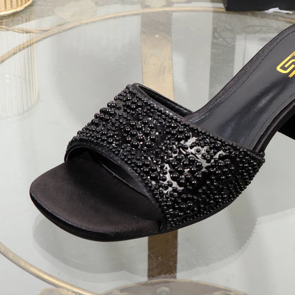 High-heeled slippers 2024 summer fashion new thick with square head luxurious ladies slippers coarse heel 6CM.