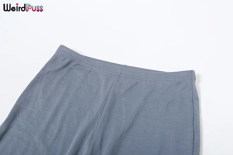 Weird Puss Irregular Knot Women 2 Piece Sets Stretch Casual Short Sleeve Tank Tops+Flare Pants Matching Outfits Slim Streetwear.