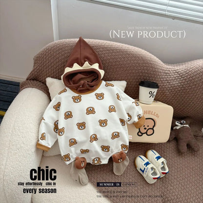 Ins 2024 Frühling Herbst Baby Jungen Bodysuit Baumwolle gestreiften Cartoon gedruckt Langarm Kleinkind Jungen Stram pler Neugeborene Jungen Outfits.