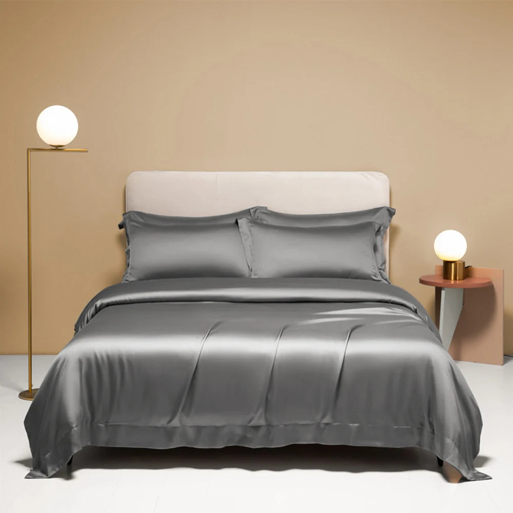 Liv-Esthete Noble 100% Silk Bedding Set Blue Gray Summer Duvet Cover Pillow Case Bed Sheet Quilt Cover Double King Queen Sets.