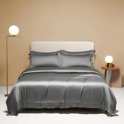 Liv-Esthete Noble 100% Silk Bedding Set Blue Gray Summer Duvet Cover Pillow Case Bed Sheet Quilt Cover Double King Queen Sets.