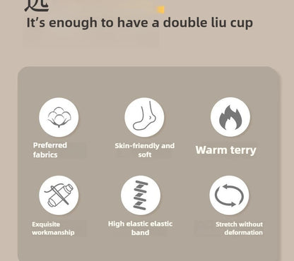 5 pairs of men's mid-calf thick winter fleece-lined thermal terry socks, blended cashmere solid color towel socks.