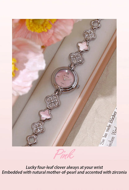Women's Watch Lucky Four-Leaf Clover Bracelet Elegant Crystal Dress Watches for Women Fashion Luxury Small Quartz Ladies Clock.