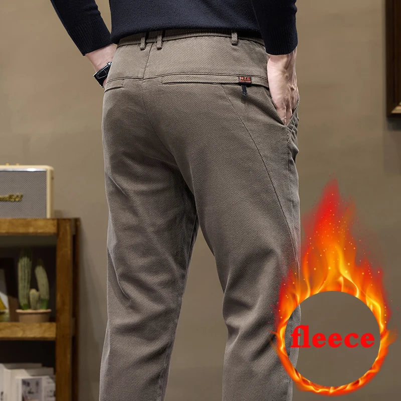 Warm Fleece Pants Winter Man Cowboy Man Thermal Fleece Lined Korean Fashion Slim Thicken Plush Wool Boot Cut Jeans Men.