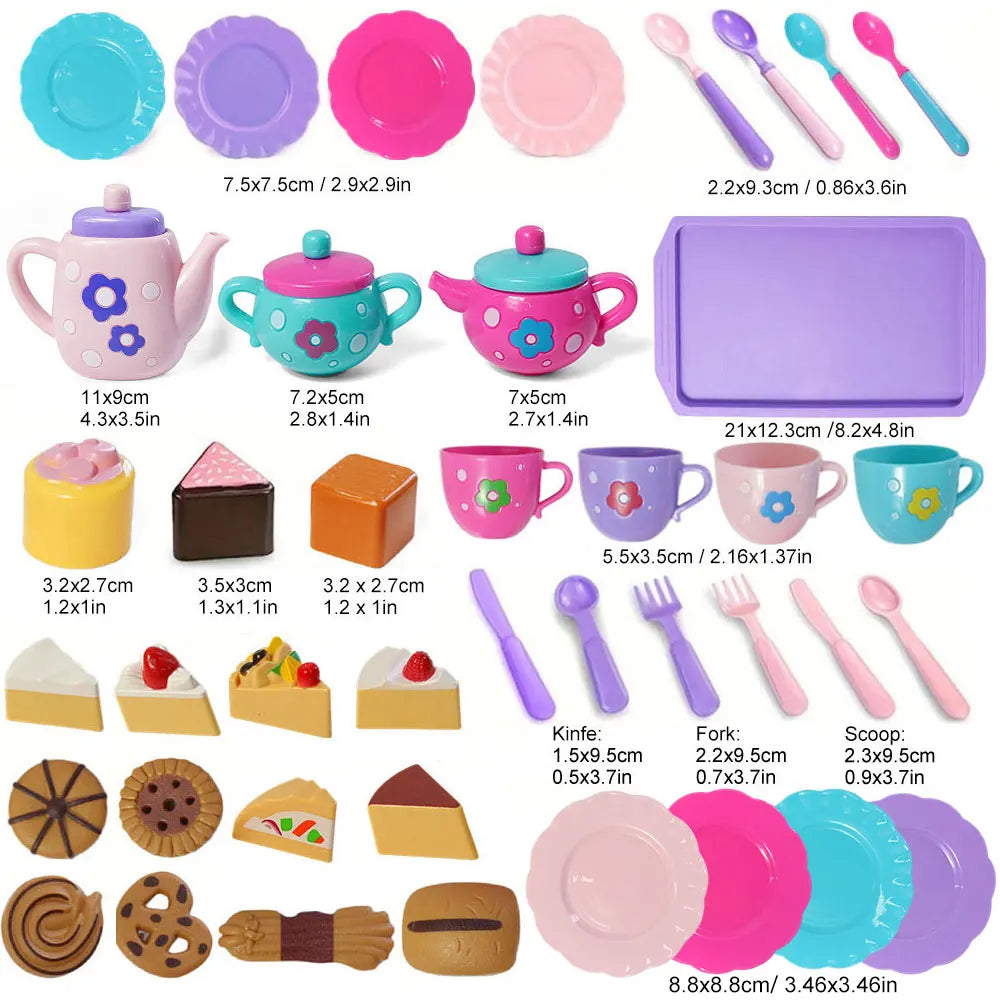 Little girl tea party set, pretend afternoon tea dessert teapot set, princess tea time playing teapot kitchen toys, Easter gifts.