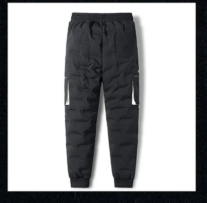 Men's Winter Pants Duck Down Padded Pants Thick Warm Black Loose Jogger Windproof High Waist Elastic Thermal Down Trouser Male