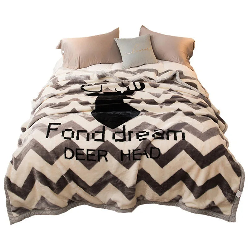 Thiened Double-layer Raschel Blanket Warm Coral Fce Wedding Blanket Single Double Bed Autumn Winter Warmth Cover Blanket.